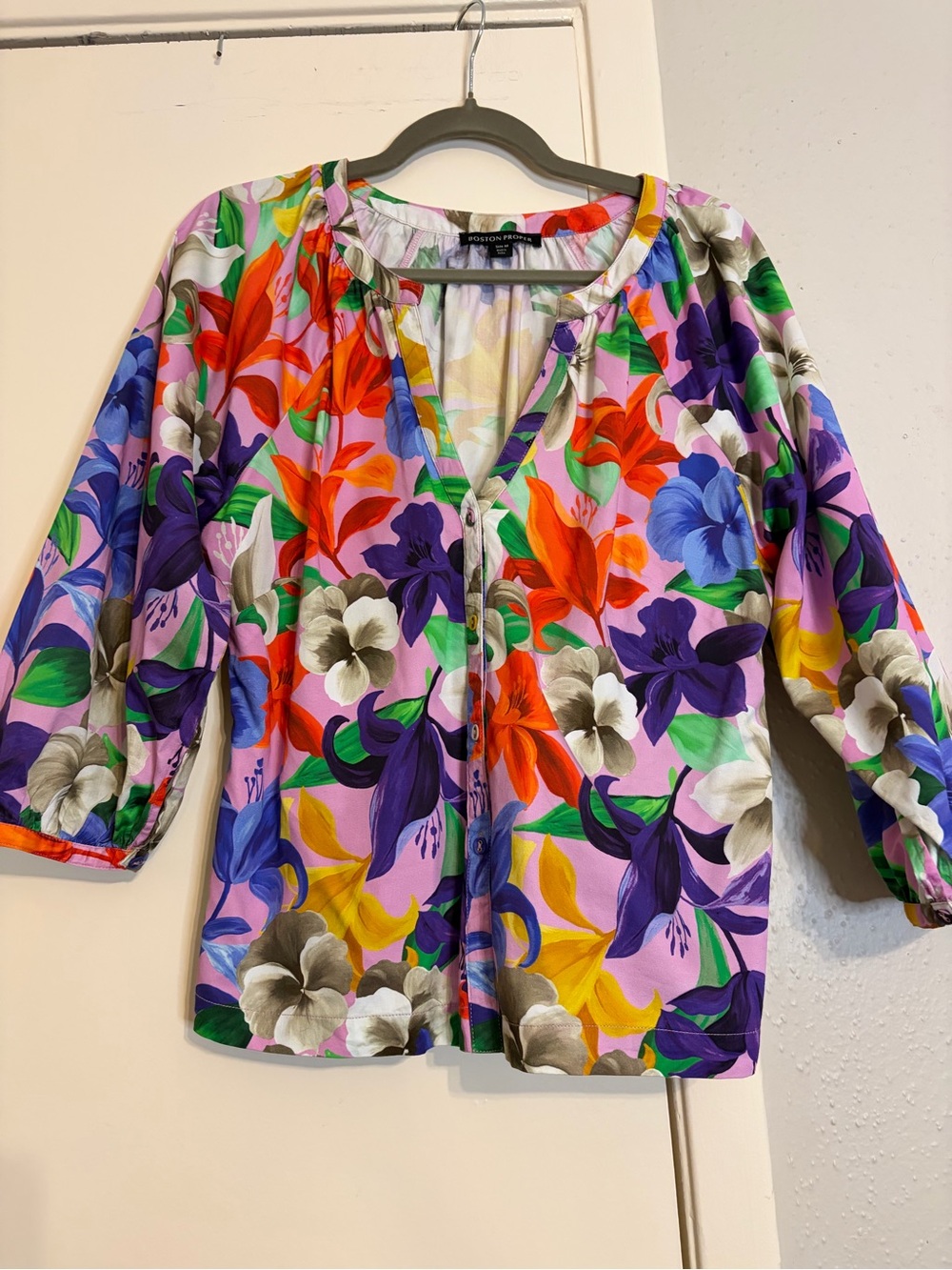 Boston Proper Lavender Floral Button-Front Blouse